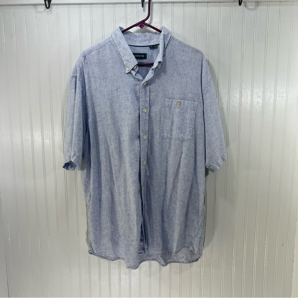 Orvis Men’s XL Blue White Plaid Button Down Short Sleeve Shirt